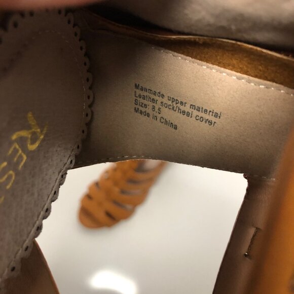 Restricted Cognac Strappy Wedge Sandals Womens Size 8.5 Back Zipper Shoes - Picture 7 of 7